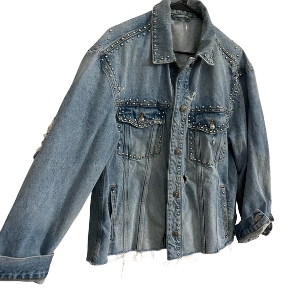 Free People Blue Studded Denim Jacket - Picture 5 of 13